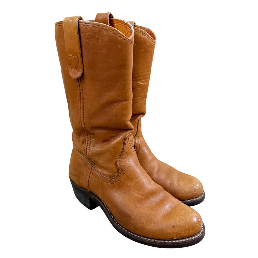 Vintage Cognac Brown Leather Western Boots Men's Size 6 VGUC Pull On